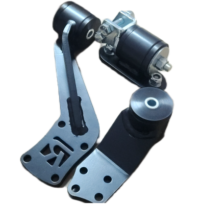 Suportes metálicos pretos e cinzentos com rolamentos e parafusos