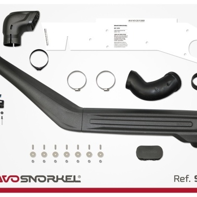 Kit de snorkel BravoSnorkel preto com acessórios e instruções