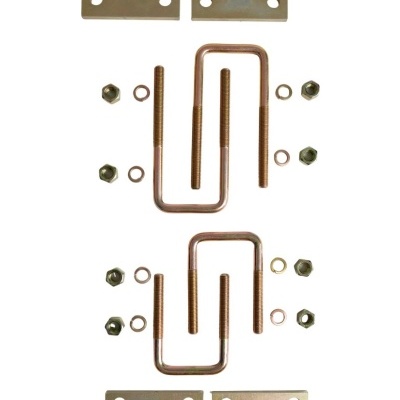 Conjunto de acessórios metálicos com parafusos em U, chapas retangulares, porcas e anilhas