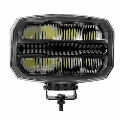 Farol retangular com lente transparente e suporte preto