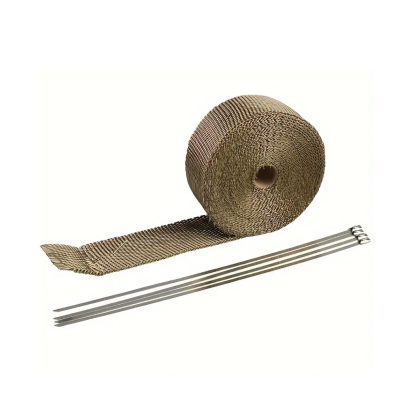 Rolo de fita térmica em fibra de vidro castanha com tiras metálicas finas prateadas