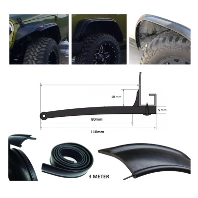 Guarda-lamas preto de plástico para veículos todo-o-terreno com rolo de borracha preto de 3 metros