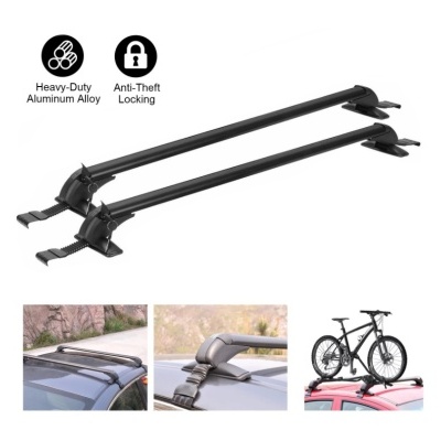 Barras de tejadilho pretas para carro com fecho anti-roubo e liga de alumínio.