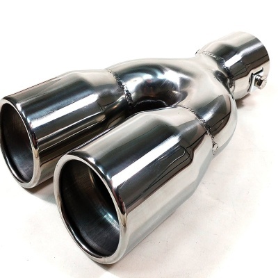 Ponteira de escape em aço inoxidável brilhante com duas saídas