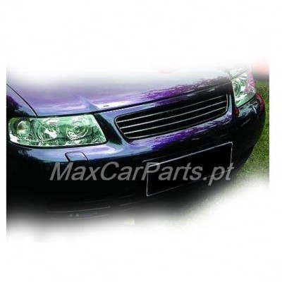 Parte frontal de carro roxo metálico com faróis e grelha preta