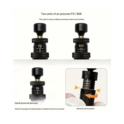 Controlador de pressão de ar preto com escalas de PSI e BAR
