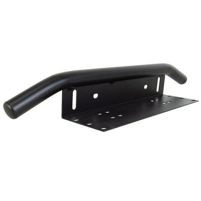 Barra metálica preta curva com base retangular e orifícios de fixação