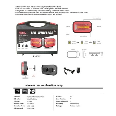 Kit de farol traseiro LED Wireless SL-5037 com duas luzes vermelhas e estojo preto