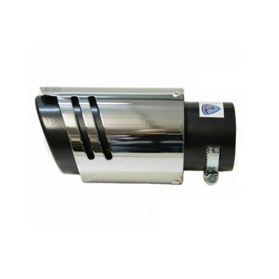 Escape automóvel metal cromado e preto com autocolante e grampo