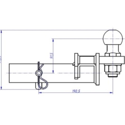 desenho técnico preto e branco de engate de reboque com medidas