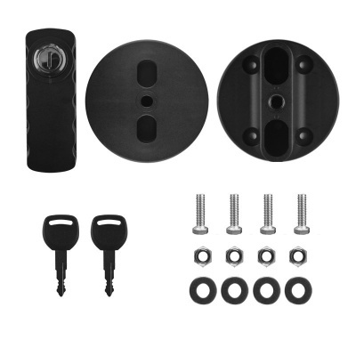 Conjunto de fecho de segurança preto com chaves, parafusos, porcas e arruelas