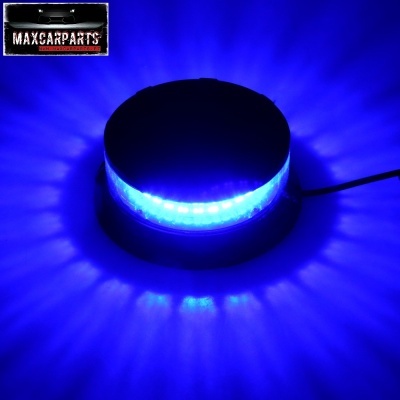 Luz LED circular azul com base preta e padrão de luz radial