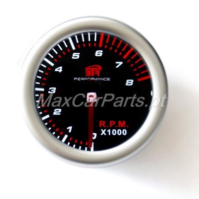 Manómetro redondo preto e prateado com escala de RPM