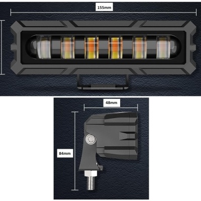 Luz LED retangular preta com lente transparente e suporte ajustável
