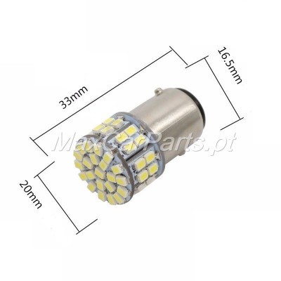 Lâmpada LED prateada com várias pequenas luzes LED e medidas em milímetros