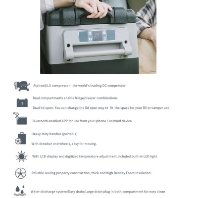 Frigorífico portátil com compressor, ecrã LCD e alça robusta