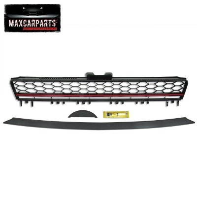 Grelha dianteira para carro com padrão hexagonal preto e vermelho e acessórios