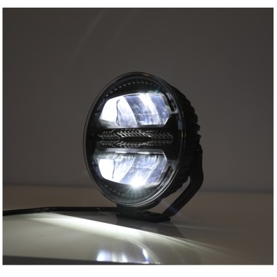 Farol redondo de LED preto com vidro transparente e base de fixação