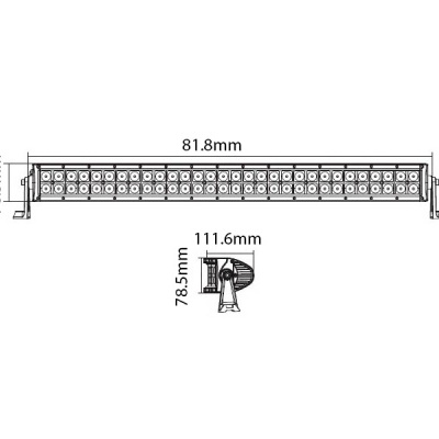 Desenho técnico de barra de luz LED com dimensões em mm