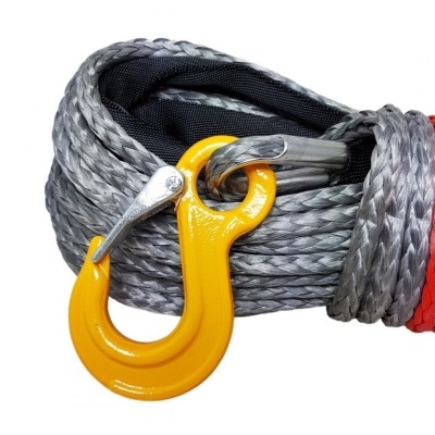 Corda sintética com gancho amarelo e mosquetão prateado