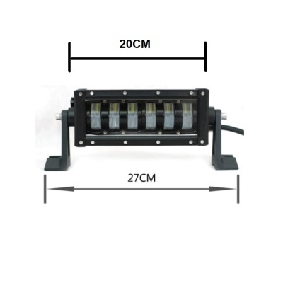 Projeção LED retangular preta com suportes laterais e medidas indicadas