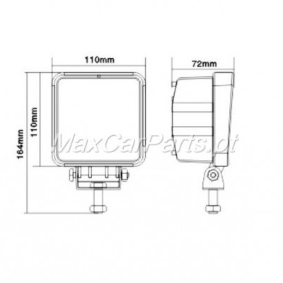 Desenho técnico de farol quadrado com dimensões indicadas