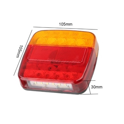 Farol traseiro quadrado para veículo em plástico laranja e vermelho com LEDs