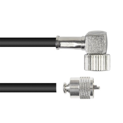 Cabo coaxial preto com conectores metálicos prateados