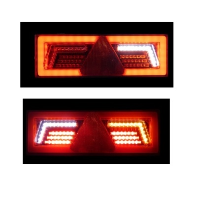 Duas luzes LED automóveis retangulares com triângulo vermelho no centro