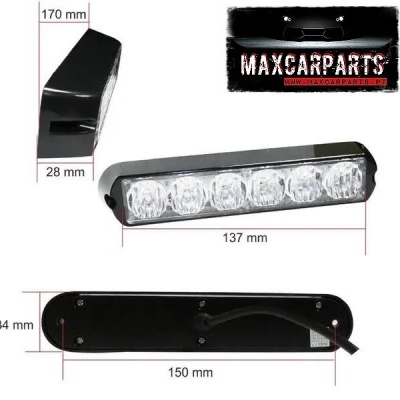 Farol LED automóvel preto com 6 luzes e dimensões destacadas