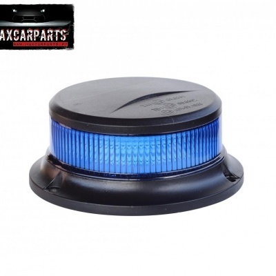 Luz de aviso azul com base preta e relevo, sobre fundo branco e logotipo MAXCARPARTS