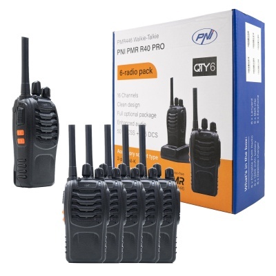 Seis rádios comunicadores Walkie-Talkie PNI PMR R40 PRO com a respetiva caixa