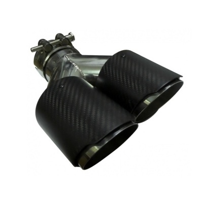 Ponteira de escape dupla em metal com acabamento em fibra de carbono preta