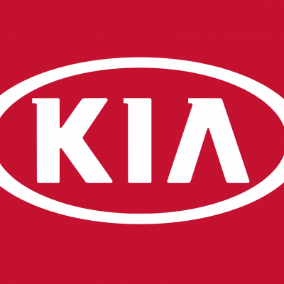 Logótipo da marca KIA em branco sobre fundo vermelho