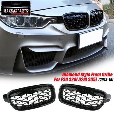 Grade frontal estilo diamante preta para BMW F30 320i 328i 335i (2013-18)