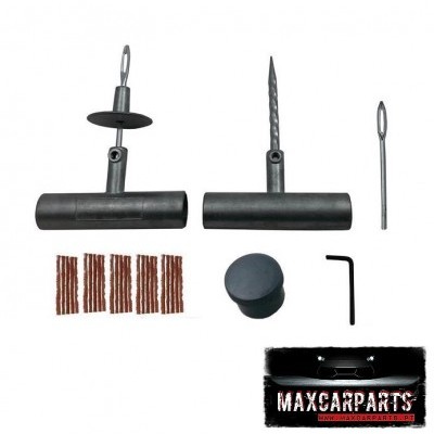 Conjunto de ferramentas para reparação de pneus com agulhas metálicas, tiras de borracha marrom, tampa e chave hexagonal