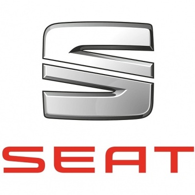 Logótipo SEAT com letra S prateada e texto vermelho