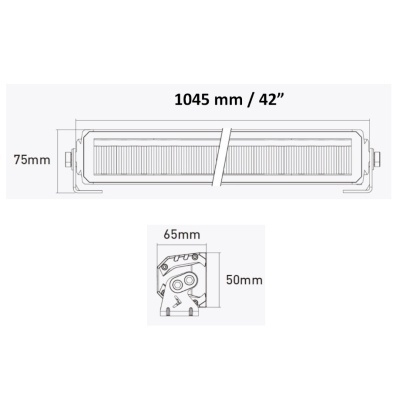 Desenho técnico de painel luminoso com dimensões 1045 mm por 75 mm e 65 mm por 50 mm