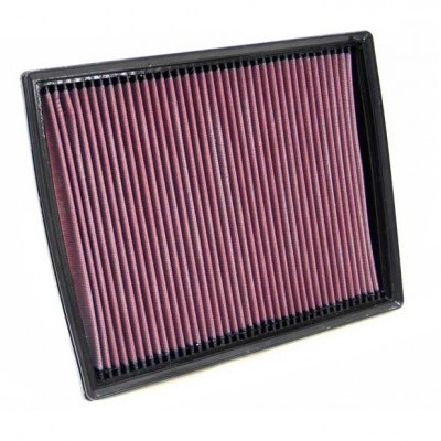 Filtro de ar retangular com estrutura preta e material filtrante roxo