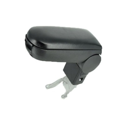 Apoio de braço automóvel preto em couro sintético com base de plástico e mecanismo metálico