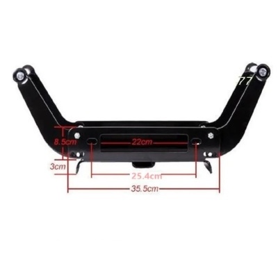 Suporte metálico preto com dimensões marcadas em centímetros