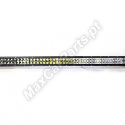 Barra de luz LED preta com múltiplos LEDs em linha e suporte de fixação