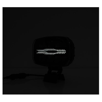 Luz LED preta com LEDs brancos acesos em fundo escuro
