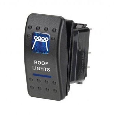 Interruptor elétrico preto para luzes de tecto com texto ROOF LIGHTS