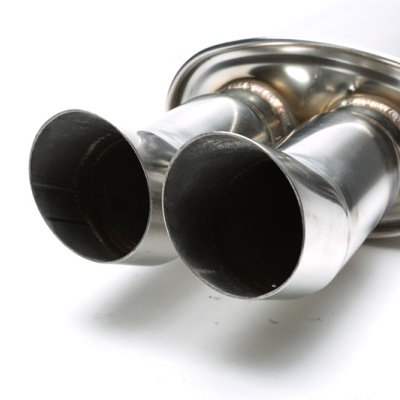 Silenciador de escape automóvel em metal inoxidável com duas pontas