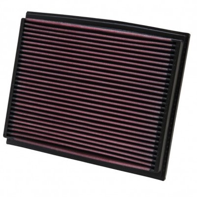 Filtro de ar retangular vermelho e preto com linhas horizontais