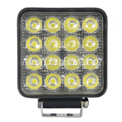 Luz LED quadrada preta com 16 LEDs amarelos e suporte metálico