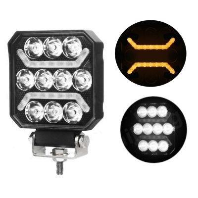 Farol quadrado preto com 9 LEDs e suporte metálico para fixação