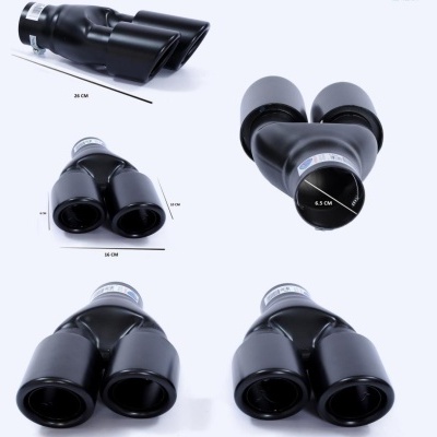 Adaptador de escape duplo preto em diferentes ângulos