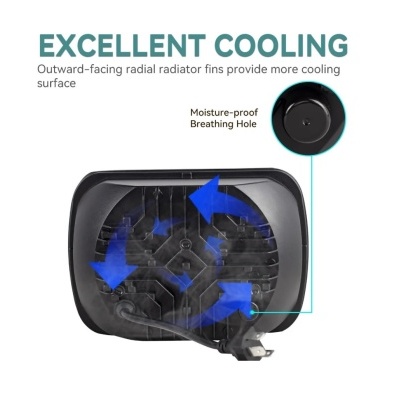 Dispositivo elétrico preto com ventoinhas e texto em inglês sobre refrigeração